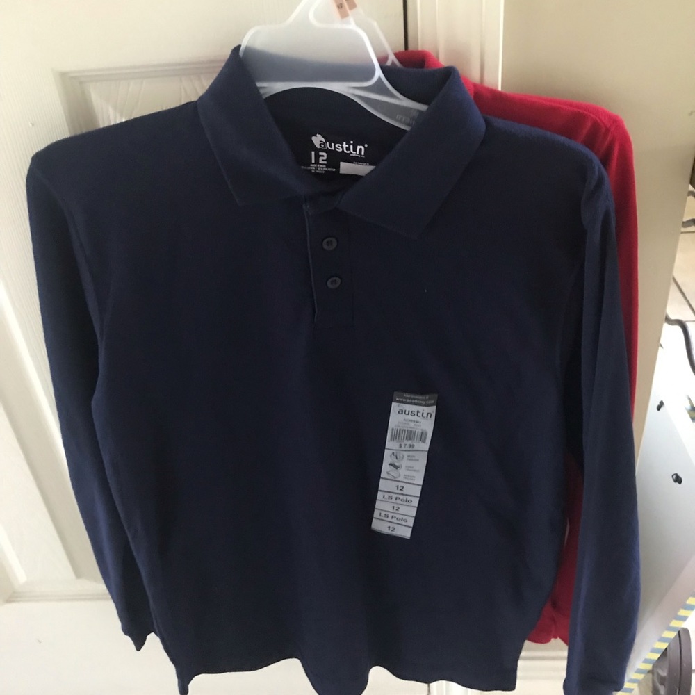 NWT Navy and Red long sleeve polo uniform shirts